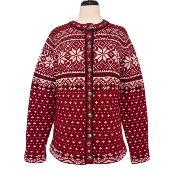 L.L. Bean Fair Isle Nordic Print Lambswool Cardigan - Picture 1 of 4